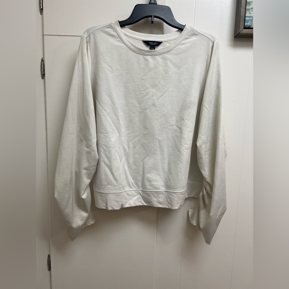 Off-White Fancy Sweatshirt with Silky Sleeves (Petite XL) Simply Vera Wang